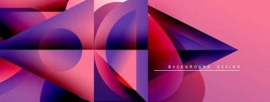 Soyut geometrik şekiller canlı pembeleri, morları, kırmızıları harmanlarlar. Modern tasarım üst üste binen katmanlar, gradyanlar, dinamik bileşim.