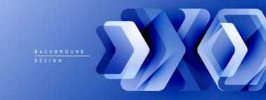 Soyut mavi tasarım katmanlı geometrik şekiller içerir. Gradyan derinlik yaratır, modern estetik. Minimalist kompozisyon, temiz çizgiler görünür..