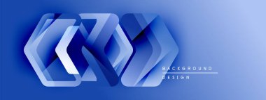 Soyut mavi tasarım katmanlı geometrik şekiller içerir. Gradyan derinlik yaratır, modern estetik. Metin arkaplan tasarımı okur.