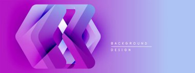Soyut geometrik şekiller, canlı mor gradyan, modern tasarım elementleri. Arkaplan dijital sanat ve gösterişli sunum öneriyor.