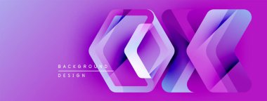 Soyut mor arkaplan katmanlı geometrik şekiller içerir. Renkler modern görsel efekt yaratır. Metin arkaplan tasarımı okur.