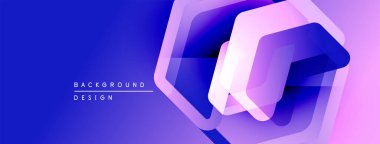 Soyut geometrik şekiller örtüşür, parlak mavi ve mor renkler yaratır. Modern tasarım teknoloji, yenilik, derinlik öneriyor.