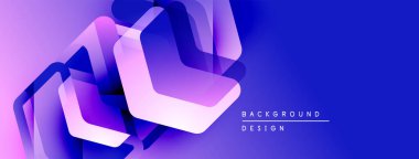 Soyut geometrik şekiller örtüşüyor, canlı mor ve mavi renkler yaratıyor. Arkaplan, pankart ve sunumlar için modern tasarım ögesi.