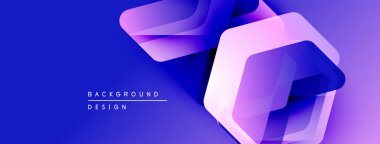 Soyut geometrik şekiller örtüşür, parlak mavi ve mor renkler yaratır. Modern tasarım elementleri teknoloji ve yenilik öneriyor. Arkaplan özellikleri metin etiketleri.