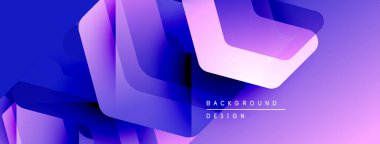 Soyut geometrik şekiller örtüşür, parlak mavi ve mor renkler yaratır. Modern tasarım elementleri dinamik hareket, doku önerir.