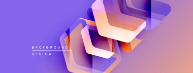 Soyut geometrik şekiller örtüşüyor, canlı mor, turuncu renkler yaratıyor. Arkaplan ve sunumlar için modern tasarım ögesi.