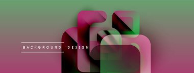 Soyut geometrik şekiller üst üste binerek katmanlı görsel efekt yaratır. Pembe, yeşil renkler kompozisyona hakim. Metin arkaplan tasarımı okur.