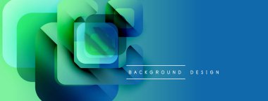 Soyut geometrik şekiller canlı yeşil, mavi renkleri harmanlarlar. Modern tasarım dinamik görsel etki yaratır. Arkaplan özellikleri katmanlanmış şeffaflık.