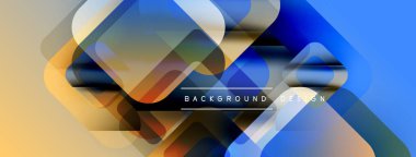 Soyut geometrik şekiller çakışıyor. Mavi, turuncu renkler tasarımda baskın. Modern estetik, temiz çizgiler dinamik görsel etki yaratır.