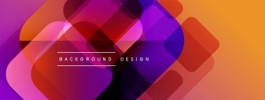 Soyut geometrik şekiller örtüşür, canlı bir değişim etkisi yaratır. Turuncu, mor, kırmızı renkler tasarımda baskın. Modern arkaplan dokusu.