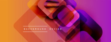 Soyut geometrik şekiller örtüşüyor, canlı turuncu ve mor renkler yaratıyor. Modern tasarım elementleri dinamik görsel deneyim önerir.