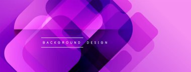 Soyut mor tasarım. Üst üste binen kareler, dikdörtgenler dinamik görsel efekt yaratır. Çeşitli projeler için modern arkaplan.