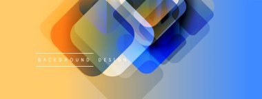 Soyut geometrik şekiller örtüşüyor, canlı renk eğimleri yaratıyor. Sarı, turuncu, mavi renkler tasarımda baskın. Modern, temiz estetik.