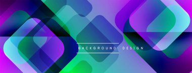 Soyut geometrik şekiller örtüşüyor, canlı mor ve yeşil renkler yaratıyor. Sancaklar ve arka planlar için modern tasarım uygun.