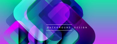 Soyut, enerjik kareler çakışıyor ve dinamik bir değişim etkisi yaratıyor. Turkuaz, mor renkler tasarımda baskın. Metin arkaplan tasarımı okur.