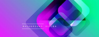 Soyut geometrik şekiller örtüşür, canlı bir gradyan arkaplan oluşturur. Mor, yeşil renkler tasarıma egemen, modern estetik.