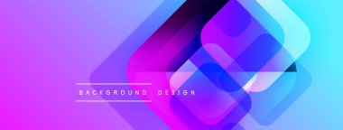Soyut geometrik şekiller örtüşüyor, canlı mor, mavi bir eğim yaratıyor. Arkaplan ve sunumlar için modern tasarım ögesi.