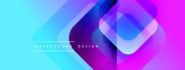 Soyut geometrik şekiller örtüşür, canlı gradyanlar yaratır. Mor renge mavi geçişler modern arka plan tasarımını oluşturuyor. Metin arkaplan tasarımı okur.