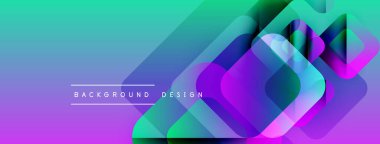 Soyut gradyan arkaplan özellikleri çakışan kareler. Canlı renkler mordan, turkuazdan yeşile karışıyor. Modern tasarım ögesi.