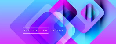 Soyut geometrik şekiller çakışıyor. Canlı mor, mavi renkler modern tasarım yaratır. Metin arka plan tasarımı okur. Yumuşak geçişler, dinamik kompozisyon.