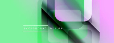 Soyut eğim arkaplanı. Üst üste binen kareler dinamik görsel efekt yaratır. Açık yeşil, yumuşak pembe renklere geçiş. Minimalist tasarım.