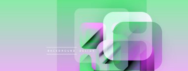 Soyut geometrik şekiller örtüşür, canlı bir gradyan arkaplan oluşturur. Yumuşak pastel renkler pürüzsüz, modern tasarım ögesi.