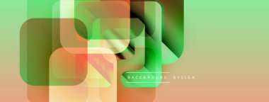 Soyut geometrik şekiller çakışıyor. Yeşil, turuncu renkler modern arka plan tasarımı yaratır. Minimalist tarz, pürüzsüz gradyanlar mevcut.