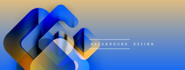 Soyut geometrik şekiller örtüşüyor, dinamik mavi, turuncu gradyan oluşturuyor. Arkaplanda pürüzsüz renk değişimi var. Modern tasarım ögesi.