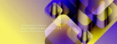 Soyut geometrik şekiller örtüşür, parlak sarı ve mor renkler yaratır. Modern tasarım elementleri akıcılık ve derinlik öneriyor.
