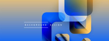 Soyut geometrik şekiller örtüşür, parlak mavi ve turuncu renkler yaratır. Metin, kompozisyon içerisindeki arkaplan tasarımını okur. Modern estetik.