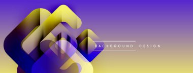 Soyut geometrik şekiller mor ve sarı renkleri harmanlarlar. Gradyan arka plan dinamik görsel efekt yaratır. Modern tasarım ögesi.