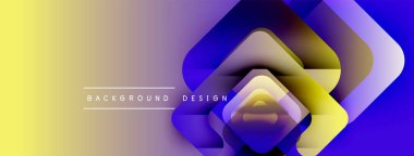 Soyut geometrik tasarım. Sarı geçişler mora dönüşüyor. Üst üste binen şekiller dinamik görsel efekt yaratır. Modern arkaplan dokusu.