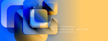 Soyut geometrik şekiller örtüşür, parlak mavi ve sarı renkler yaratır. Arkaplan ve sunumlar için modern tasarım ögesi.