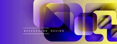 Soyut geometrik şekiller örtüşüyor, parlak mor renkler yaratıyor, sarı renkler. Arkaplan, pankart ve sunumlar için modern tasarım ögesi.