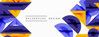 Soyut geometrik şekiller, canlı renkler, modern tasarım. Katmanlı elementlerle minimalist bileşim, temiz estetik.