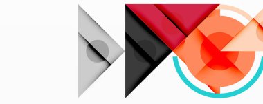 Soyut geometrik şekiller örtüşür, dinamik bileşim yaratır. Kırmızı, gri, turuncu renkler tasarımda baskın. Minimalist stil.