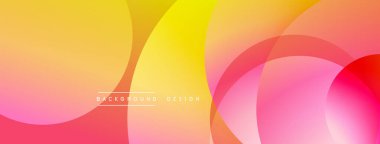 Soyut, enerjik bir arkaplan. Üst üste binen daireler, sarıdan pembeye kadar uzanan sıcak renk değişimleri yaratıyor. Modern tasarım ögesi.