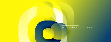 Soyut geometrik tasarım. Üst üste binen daireler canlı bir değişim etkisi yaratır. Sarı, yeşil, mavi renkler kompozisyona hakim. Modern estetik.