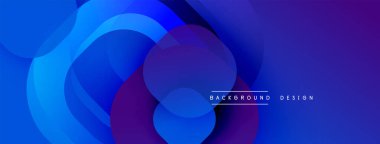 Soyut sıvı şekilleri, canlı maviler, morlar dinamik bir zemin oluşturur. Modern tasarım elementleri teknoloji ve yenilik öneriyor.