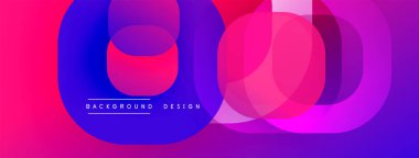 Soyut, enerjik çemberler çakışıyor. Pembe, mor, mavi renkler dinamik görsel efekt yaratır. Arka planlar için modern tasarım ögesi.