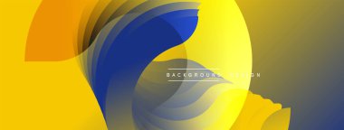 Soyut sarı, mavi, turuncu şekiller kesişiyor. Gradyan etkileri olan modern tasarım. Arka plan dinamik hareket, pürüzsüz geçişler öneriyor.