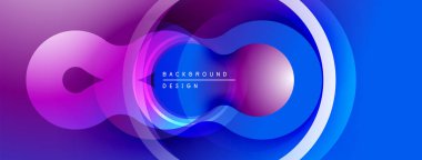 Soyut tasarım özellikleri üst üste binen daireler, canlı gradyanlar. Mavi, mor renkler dinamik görsel efekt yaratır. Modern, şık bir sunum.