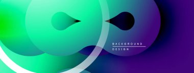 Soyut eğim arkaplanı. Üst üste binen daireler, sıvı şekiller dinamik görsel efektler yaratır. Modern tasarım elemanları.
