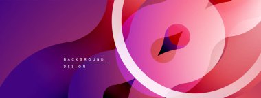 Soyut eğim arkaplanı. Üst üste binen şekiller dinamik görsel efekt yaratır. Mor, pembe renkler kompozisyona hakim. Modern tasarım ögesi.