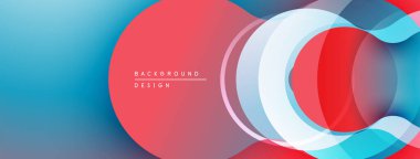 Soyut tasarım üst üste binen kıvrımlar, canlı mavi, kırmızı renkler içerir. Modern estetik, pürüzsüz gradyanlar dinamik görsel etki yaratır.