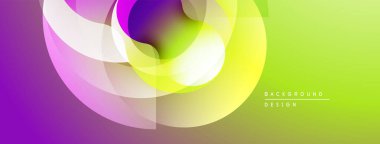 Soyut renkli şekiller örtüşür, dinamik görsel akış yaratır. Kademeli geçişler mor, yeşil ve sarı renkleri harmanlıyor. Modern tasarım ögesi.