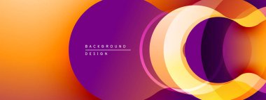 Soyut tasarım üst üste binen katmanlar, canlı turuncu, mor renkler içerir. Modern estetik, pürüzsüz gradyanlar dinamik görsel etki yaratır.
