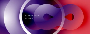 Soyut daireler örtüşüyor, canlı mor, kırmızı gradyanlar yaratıyor. Modern tasarım elementleri teknoloji ve yenilik öneriyor. Yumuşak geçişler kompozisyona hakim..