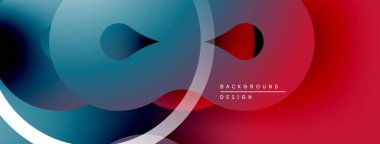 Soyut tasarım özellikleri üst üste binen daireler, gradyanlar. Mavi kırmızıya geçiş modern görsel efekt yaratır..