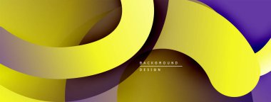 Soyut tasarım, akan kurdeleler, canlı sarı, mor renkler içerir. Modern estetik, dinamik bileşim, gradyan etkiler.